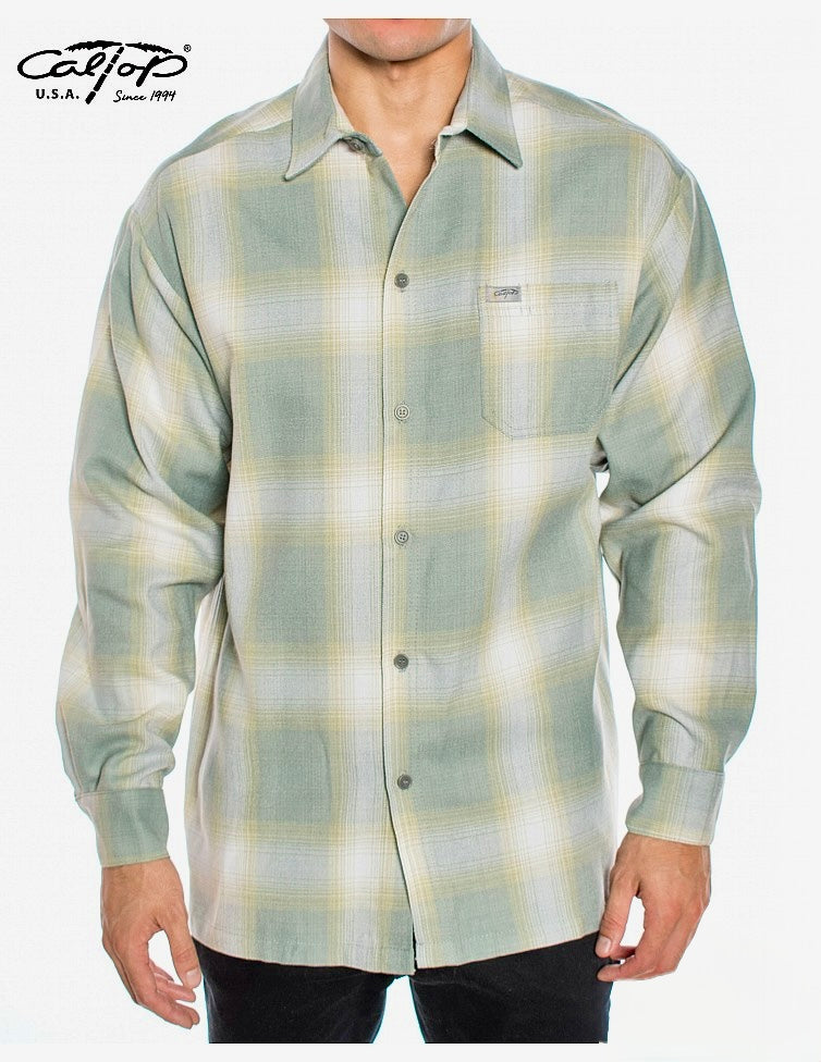 Cal Top Men’s Long Sleeve Plaid Shirt – New Grey/Green