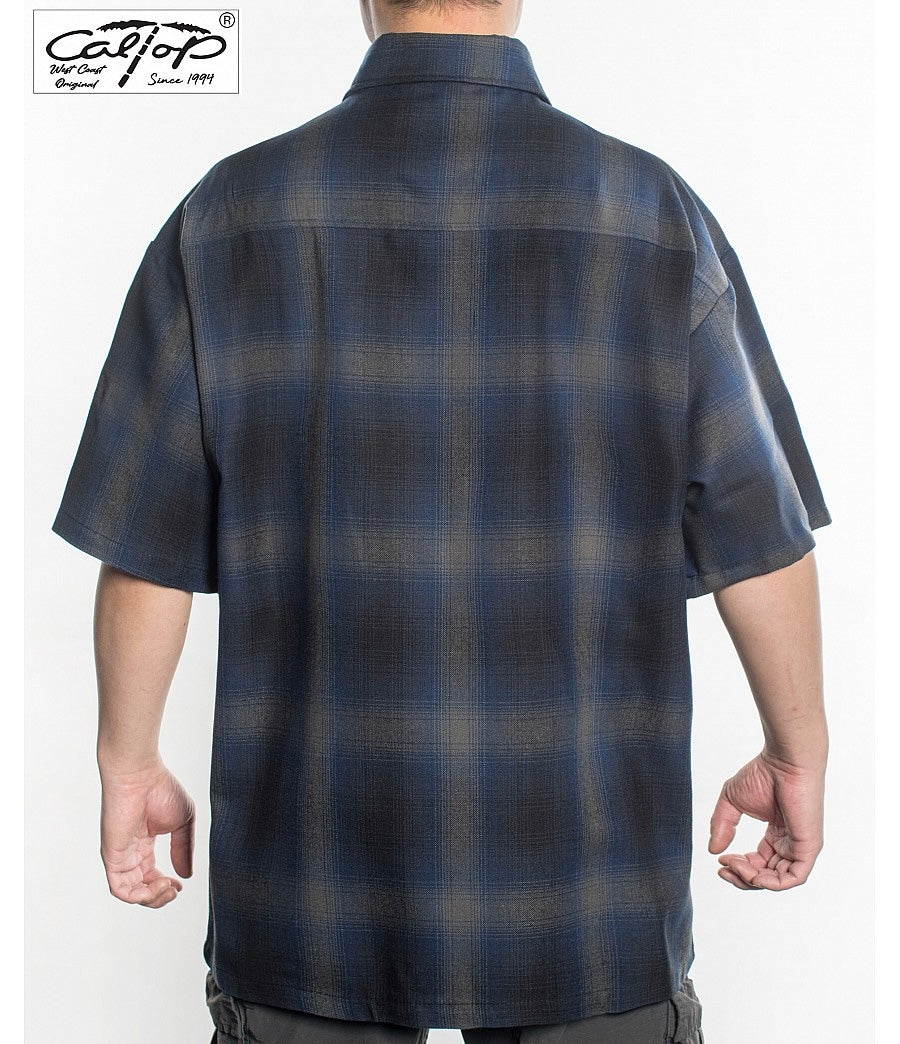 Cal Top Men’s Short Sleeve Plaid Shirt – Navy/Grey