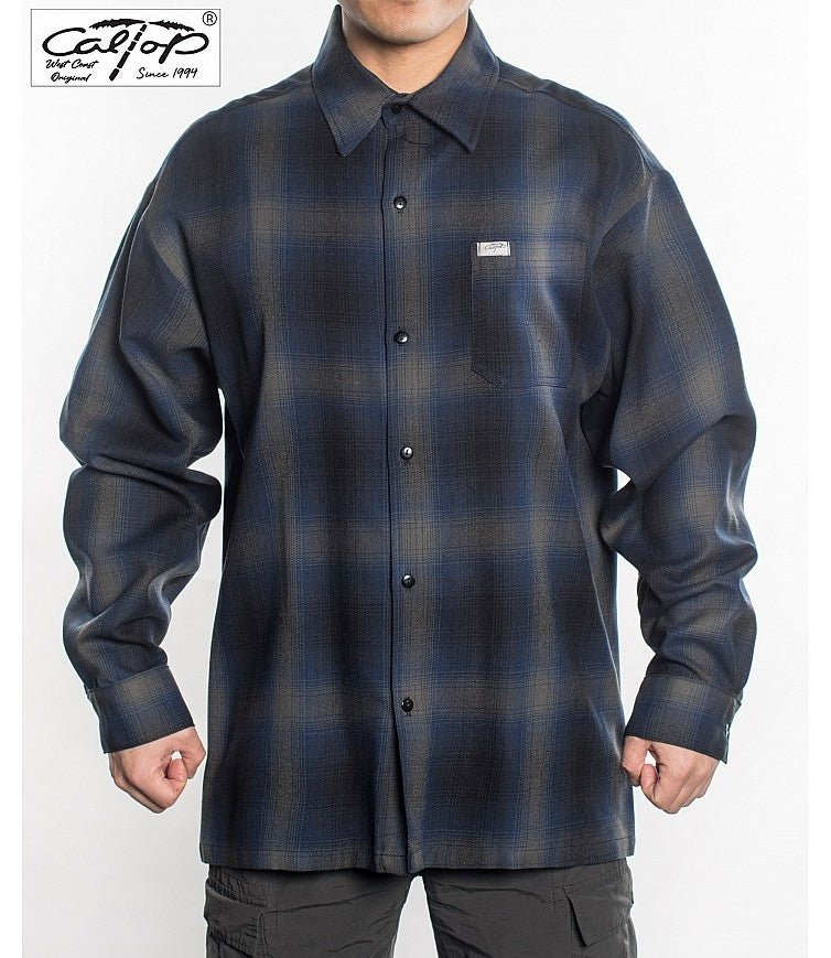 Cal Top Men’s Long Sleeve Plaid Shirt – Navy/Gray