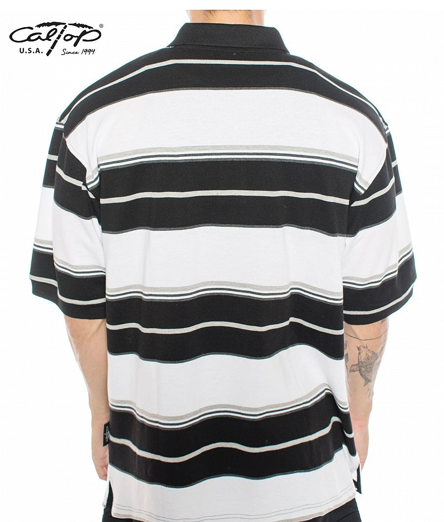 Cal Top Men’s Striped Polo Short Sleeve Shirt – White/Black