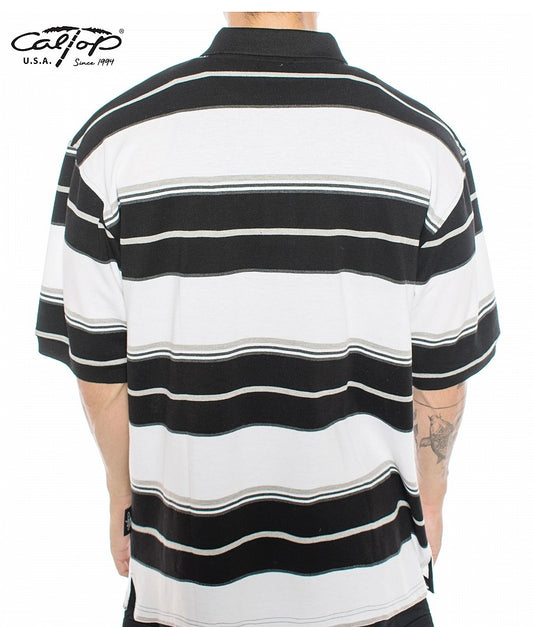 Cal Top Men’s Striped Polo Short Sleeve Shirt – White/Black