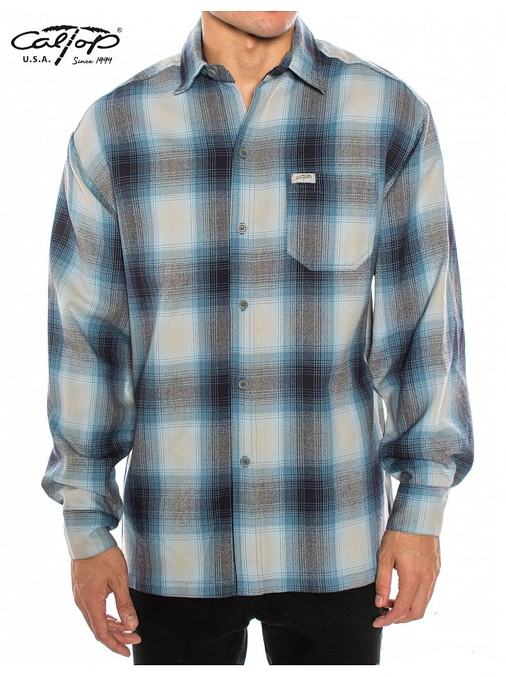 Cal Top Men’s Long Sleeve Plaid Shirt – Skyblue/Grey