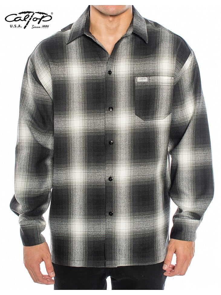 Cal Top Men’s Long Sleeve Plaid Shirt – Black/Ivory