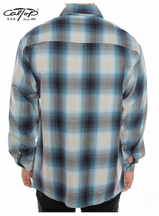 Cal Top Men’s Long Sleeve Plaid Shirt – Skyblue/Grey
