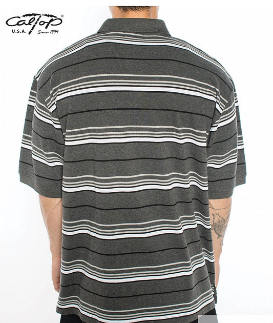 Cal Top Men’s Striped Polo Short Sleeve Shirt – Charcoal/White