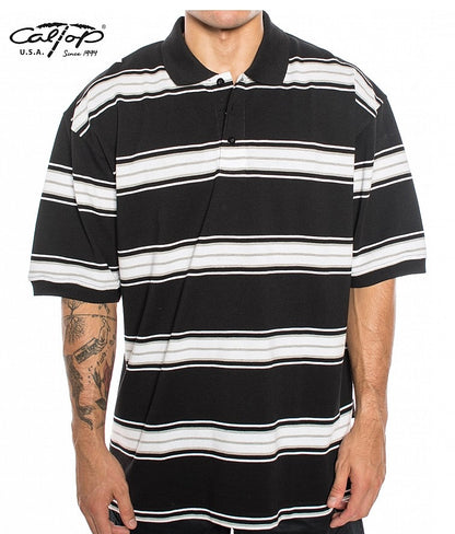 Cal Top Men’s Striped Polo Short Sleeve Shirt – Black/White