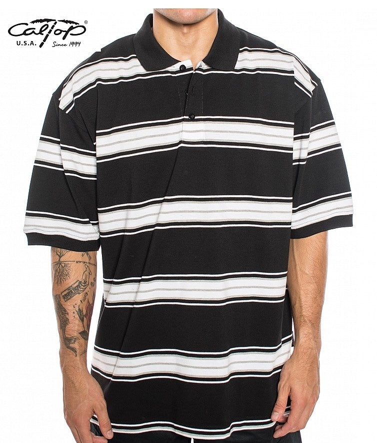 Cal Top Men’s Striped Polo Short Sleeve Shirt – Black/White