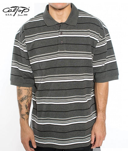 Cal Top Men’s Striped Polo Short Sleeve Shirt – Charcoal/White