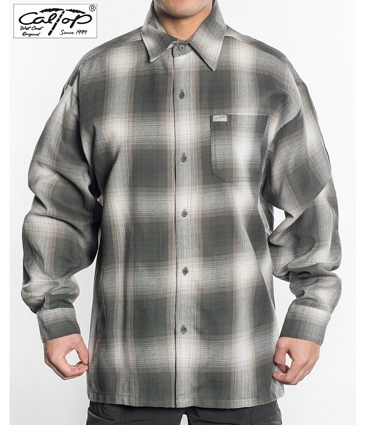Cal Top Men’s Long Sleeve Plaid Shirt – Pewter Gray/Ivory