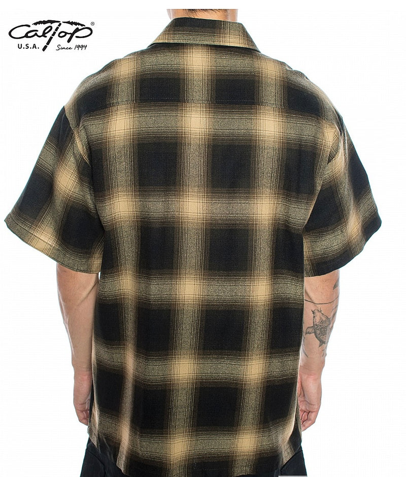 Cal Top Men’s Short Sleeve Plaid Shirt – Brown/Khaki
