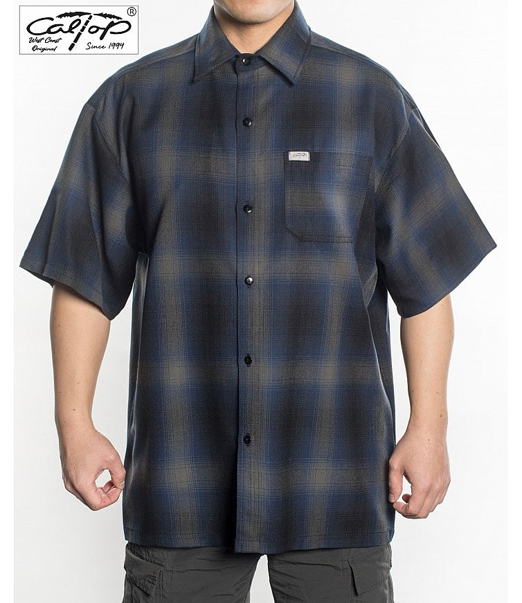 Cal Top Men’s Short Sleeve Plaid Shirt – Navy/Grey
