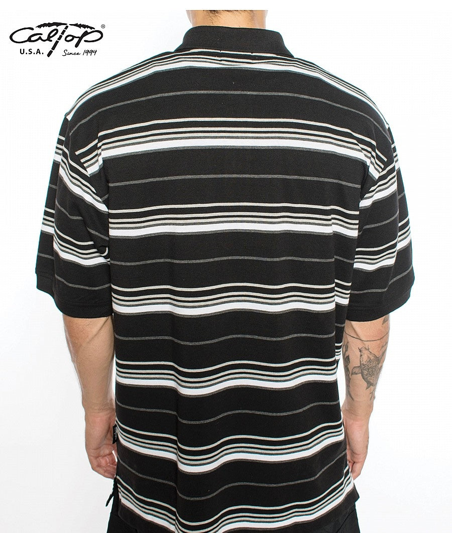 Cal Top Men’s Striped Polo Short Sleeve Shirt – Black/White