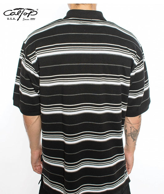 Cal Top Men’s Striped Polo Short Sleeve Shirt – Black/White