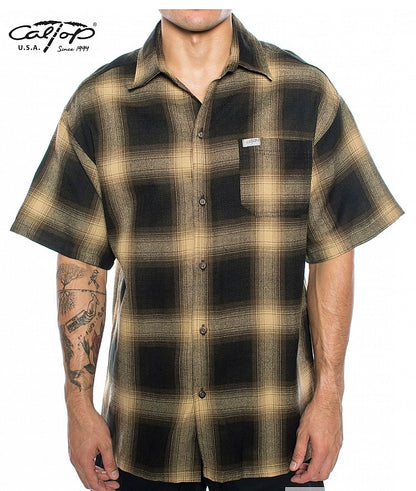 Cal Top Men’s Short Sleeve Plaid Shirt – Brown/Khaki