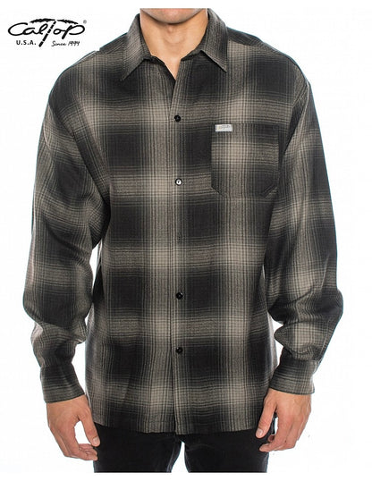 Cal Top Men’s Long Sleeve Plaid Shirt – Charcoal/Black