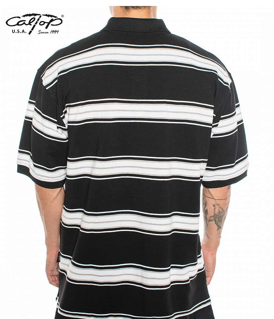 Cal Top Men’s Striped Polo Short Sleeve Shirt – Black/White