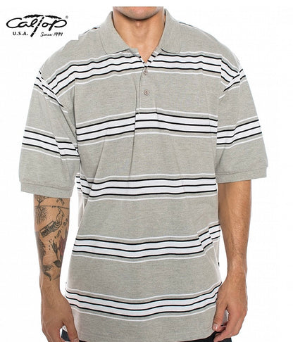 Cal Top Men’s Striped Polo Short Sleeve Shirt – Heather Gray/White